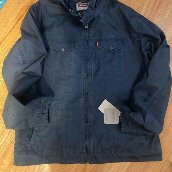 Levi's Cotton Zipper Military Jacket Grey Hooded Denim Wash XL NWT - Picture 3 of 3